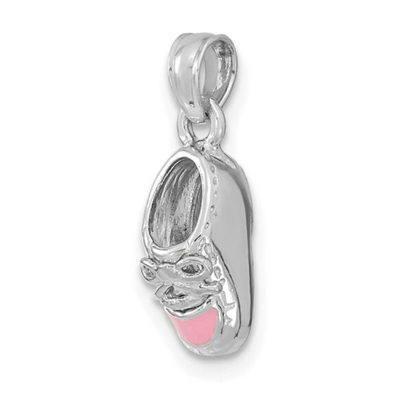 14k White Gold MINI Baby Shoe Charm Necklace with blue or pink enamel - Picture 5 of 11